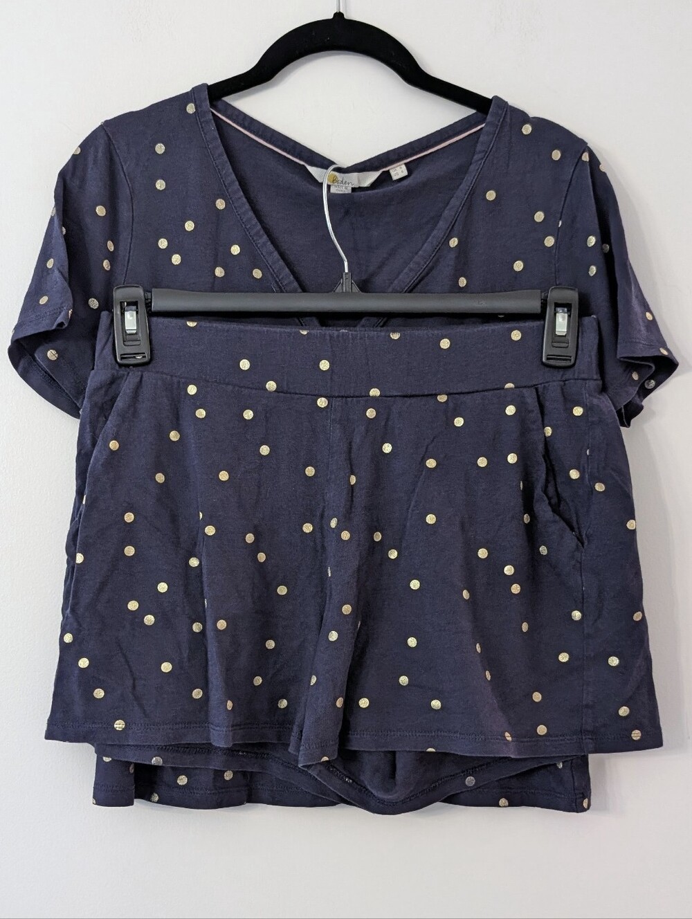 Boden Navy Blue Gold Metallic Foil Polka Dot pajamas